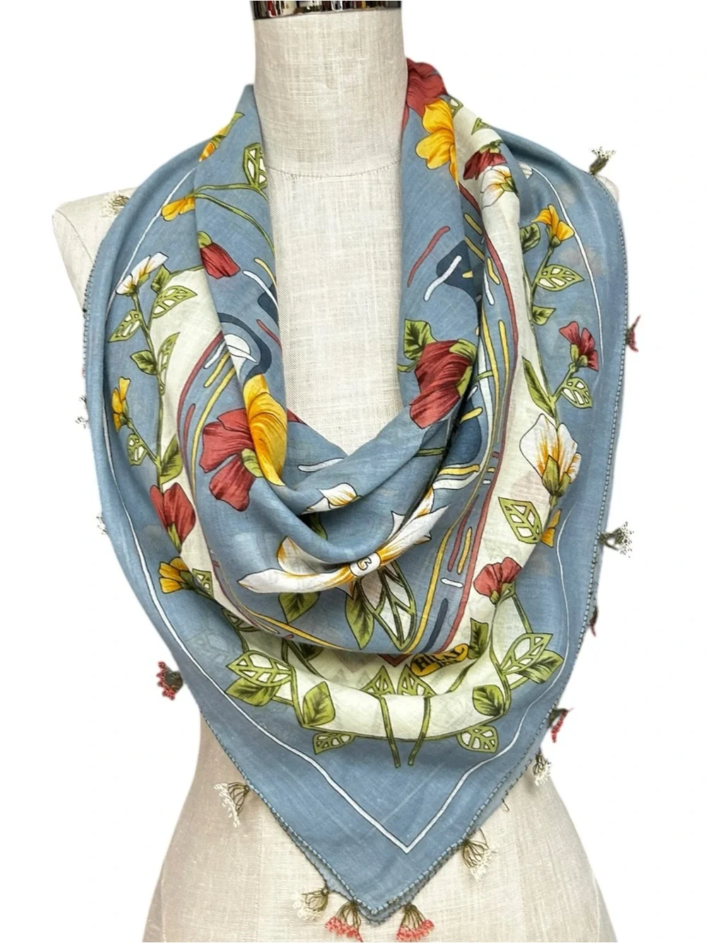 Hürrem Sultan Turkish Floral Head Scarf Oya Lace Trim Cotton Blend 37x36